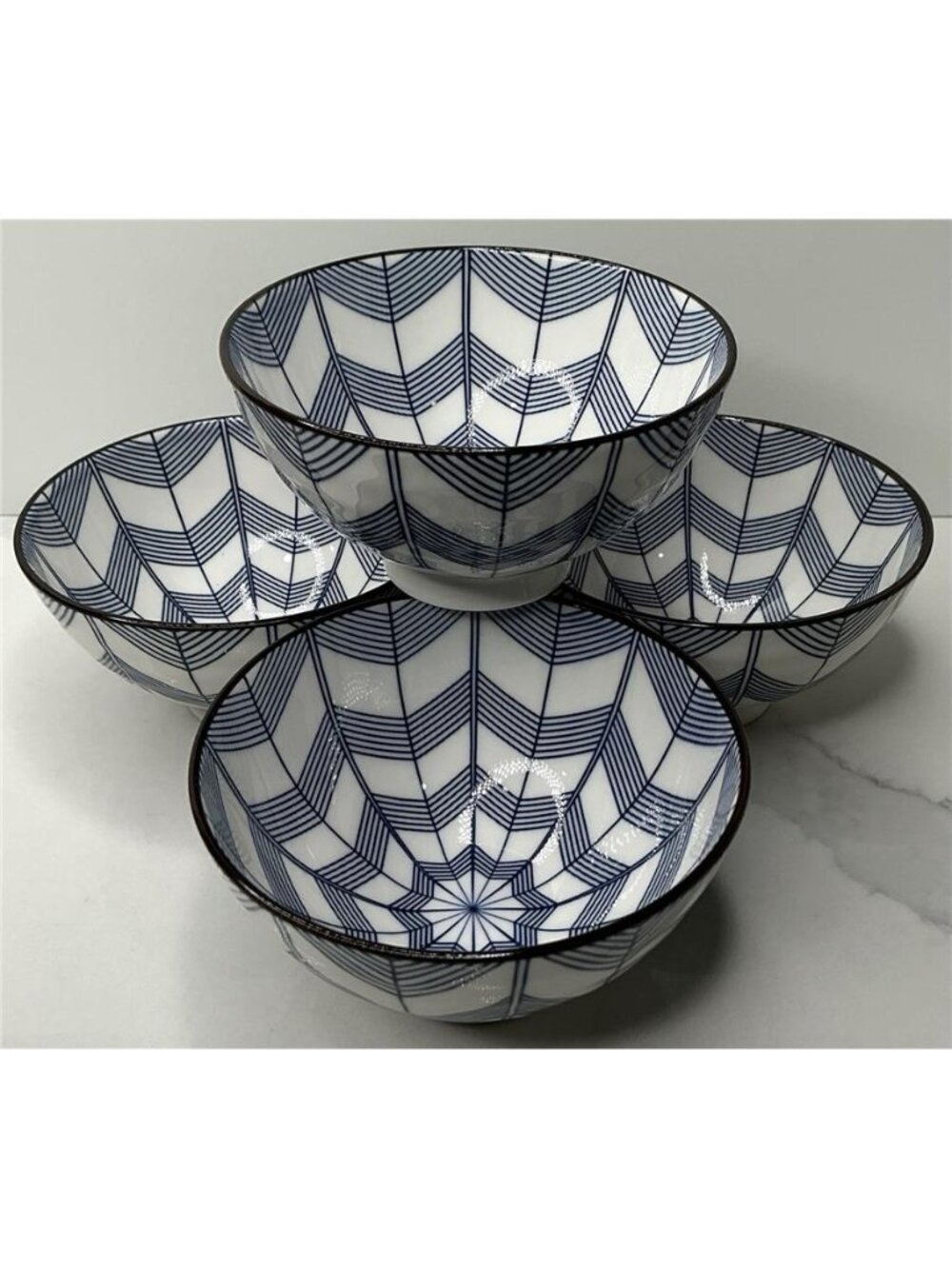 4 Blue and White Ceramic Bowls 4.7in SH Home Small Dessert bowl 10 oz New